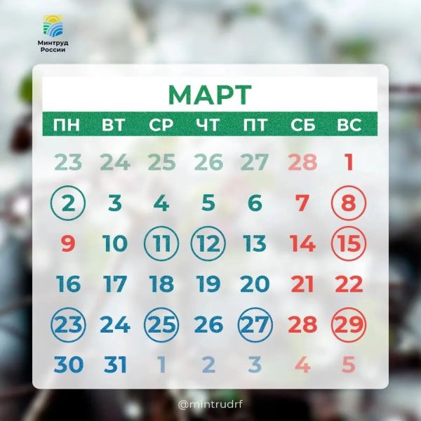Календарь всех выходных и праздников на март опубликовал Минтруд