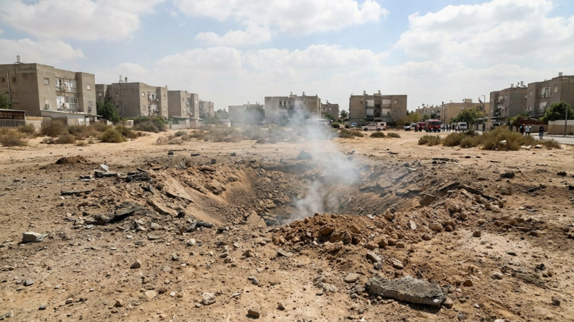 Огромная воронка появилась в земле в израильской Беэр-Шеве после удара ракеты