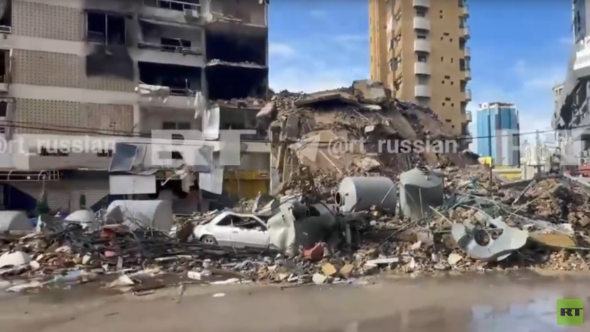 RT показал последствия ударов Израиля по кварталу в Бейруте
