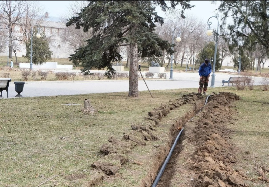 В Астрахани прокладывают поливочную систему и высаживают новые кустарники | АРБУЗ
