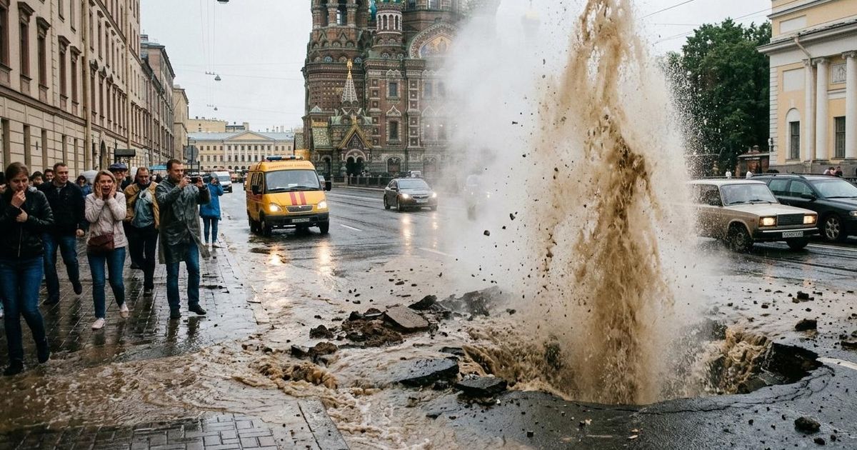 Коммунальный гейзер на Васильевском: в Петербурге мощный фонтан забил прямо из-под асфальта