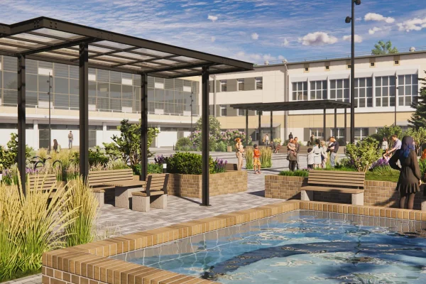 В Красноярске благоустроят площадь перед ГорДК на Высотной — с качелями, навесами и «зеленым щитом»